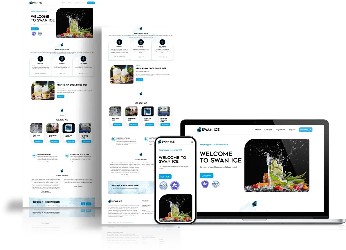 Swan Ice website shown on desktop, tablet and phone